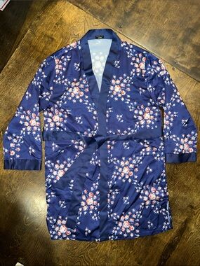 Morgan Lane Navy Floral Satin Robe